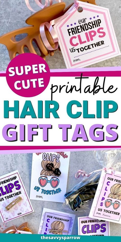 Hair Clip Valentine Printable, Claw Clip Valentine Card, Hair Clip Party Favors, Hair Clip Valentine Card, Claw Clip Gift Ideas, Hair Clip Gift Tag, Young Women Christmas Gifts, Valentines Party Favors, Girls Holiday Party