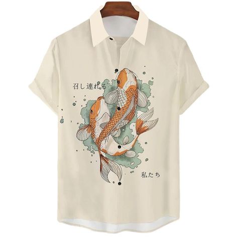 New High-End Artistic Men's Shirts Casual Light Luxury patterns Japanese Print Short Sleeved Tops Patterns Japanese, Harajuku Shirt, Japanese Print, Cardigan Shirt, Mens Cardigan, Japanese Men, Simple Shirts, Men Shirt, Japanese Prints