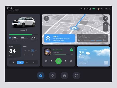 Car Dashboard UI Concept by Fireart Studio on Dribbble Car Ui Design, Hmi Design Car Ui, Dashboard App, Dashboard Interface, Car App, Car Ui, Ui Design Dashboard, Dashboard Car, App Interface Design