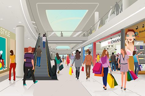 People Shopping in a Mall Vector Illustration People, Illustration Of People, Store Experience, Inside Shop, Online Shop Design, Shop Illustration, Centre Commercial, Shop Plans, People Shopping