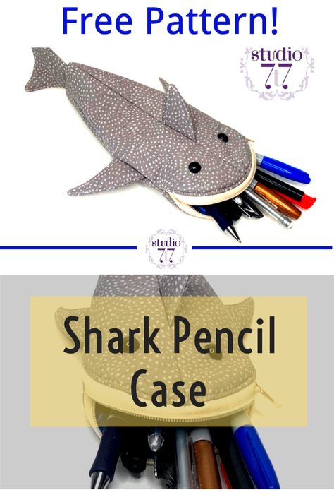 Make this adorable shark pencil case with a free pattern and video tutorial. Whale Pencil Case Pattern Free, Shark Pencil Case Pattern Free, Pencil Case Free Pattern, Shark Pencil Case, Animal Pencil Case, Adorable Shark, Pencil Case Pattern, Case Studio, Christmas Ornaments For Kids