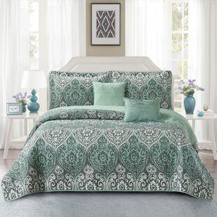 Soft Things, Green Queen, Green Quilt, Quilt Set, Kingston, Damask, Gray White, Bedroom, Green