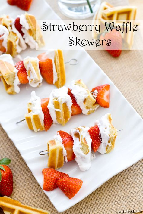 Waffle Skewers, Bridal Shower Brunch Menu, Hello Wonderful, Strawberry Waffles, Waffle Bar, Main Course Dishes, Baby Shower Brunch, Belgian Waffles, Homemade Whipped Cream