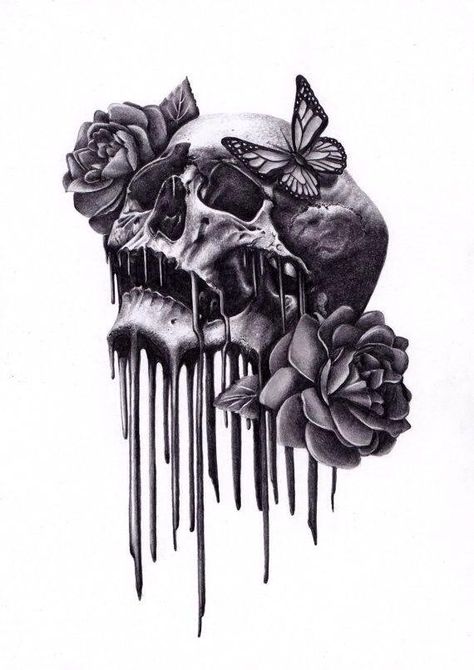 Gotik Tattoo, Skull Rose Tattoos, Kunst Tattoos, Tattoos Skull, Gothic Tattoo, 강아지 그림, Thigh Tattoos Women, Skull Tattoo Design, Paper Black