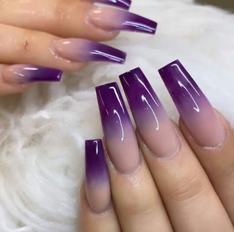 Purple Fade Nails, Dark Purple Nails, Purple Ombre Nails, Unghie Sfumate, Purple Acrylic Nails, Purple Nail Designs, Fancy Nails Designs, Ombre Acrylic Nails, Cute Acrylic Nail Designs