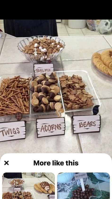 We Can Bearly Wait Snack Table, Brother Bear Theme Party, Bear Trail Mix Teddy Grahams, Bearly Wait Food Ideas, Bear Veggie Tray, Bear Themed Drinks, Teddy Bear Baby Shower Food Ideas, Brother Bear Baby Shower Theme, We Can Bearly Wait Baby Shower Food