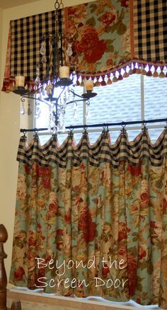 These curtains would look great w/ rooster/chicken décor  : ) Shabby Chic Kitchen Curtains, Cortinas Country, Kitchen Window Dressing, Country Kitchen Curtains, Kitchen Window Curtains, Cafe Curtain, French Country Kitchens, Country Curtains, Kitchen Window Treatments