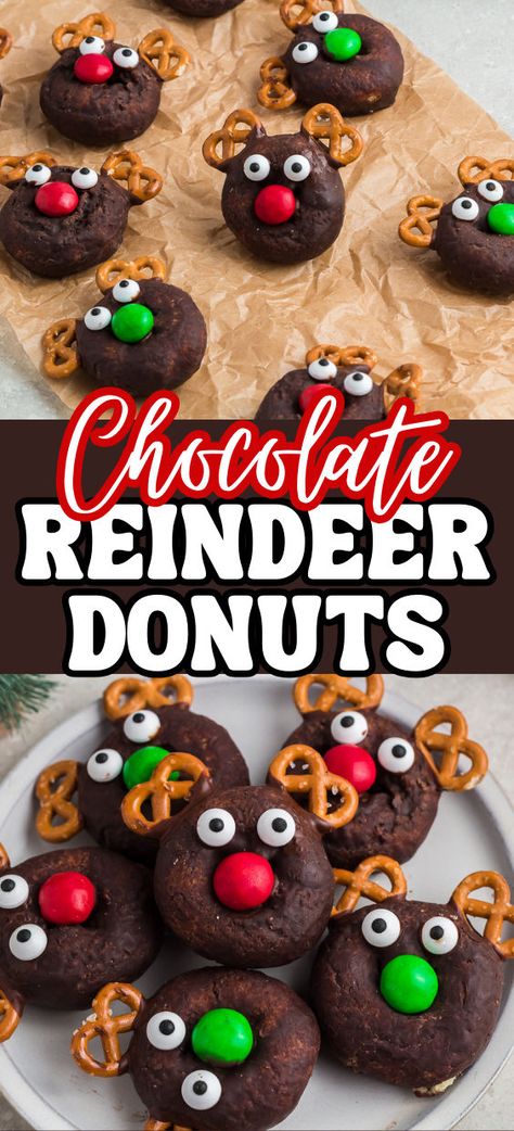 Chocolate reindeer donuts for Christmas Cutest Desserts, Chocolate Doughnut, Reindeer Treats, Christmas Main Dishes, Chocolate Doughnuts, Candy Eyes, Christmas Donuts, Donut Dessert, Donut Recipe