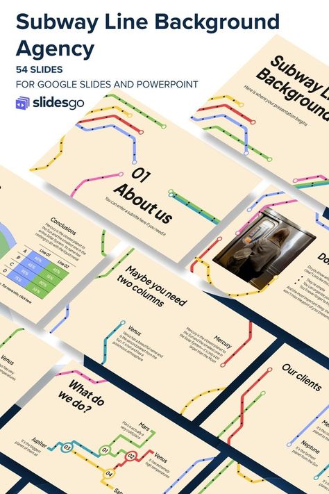 Subway Line Background Agency Strategy Map, Creative Marketing Agency, Metro Map, Subway Map, Lines Design, Line Background, Power Point Template, Creative Marketing, Google Slides Themes