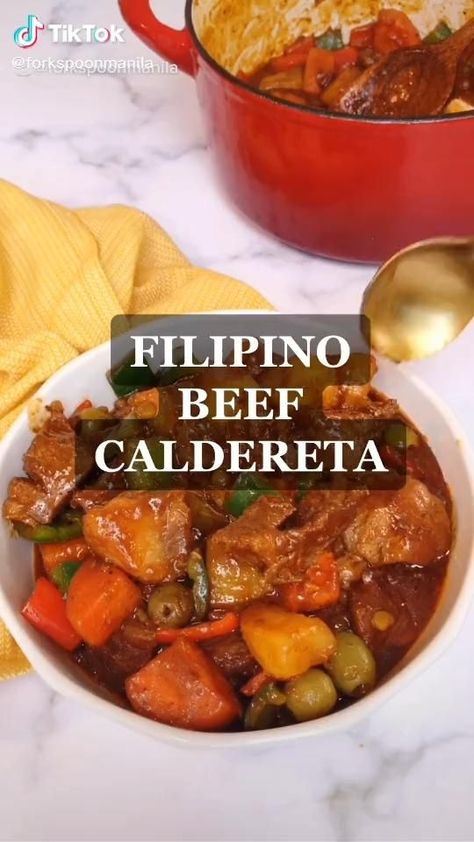 Beef Caldereta Recipe, Kaldereta Recipe, Filipino Beef Stew, Caldereta Recipe, Pilipino Food Recipe, Phillipino Food, Beef Caldereta, Stew Crockpot, Easy Filipino Recipes