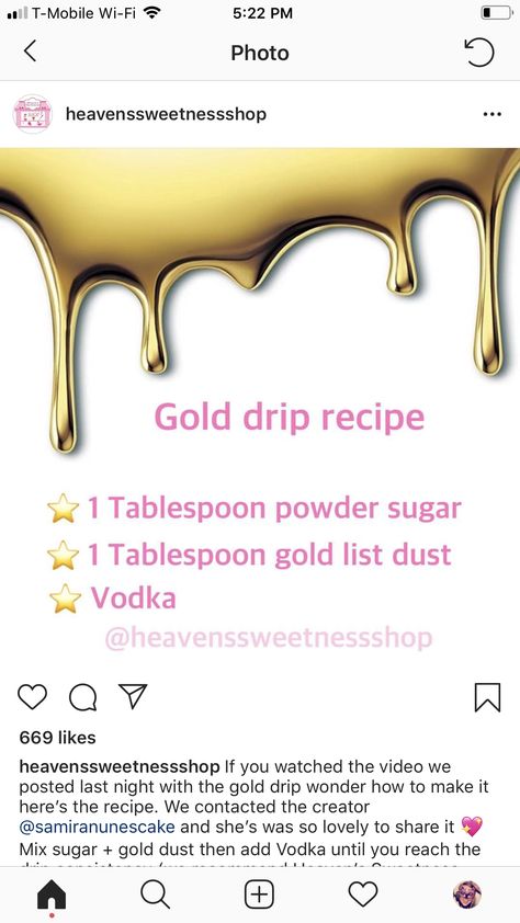 Gold Drip Recipe, Piping Tricks, Frosting Flavors, Ganache Recipes, Drip Cake Tutorial, Drip Cake Recipes, Fancy Baking, Icing Recipes, Frosting Recipes Easy