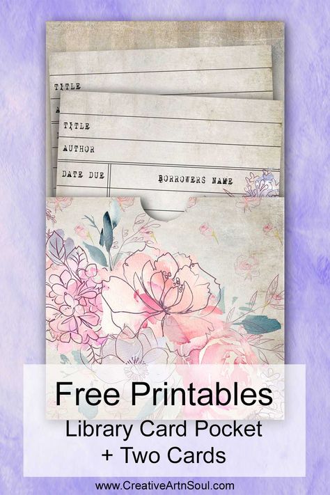 Free Printable Library Cards, Journaling Cards Free Printable, Pockets For Journals Diy, Junk Journal Pockets Free Printable, Free Junk Journal Vintage Printables, Library Card Printable, Free Junk Journal Printables, Scrapbook Cards Ideas, Cards For Scrapbook