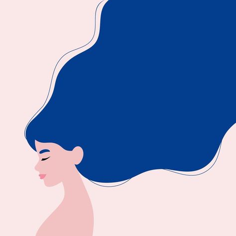 Concept illustration of a portrait of a woman with long flying hair in profile Hair Graphic Design Art, Woman Hair Illustration, Woman Profile Illustration, Bibi Poster, Side Profile Illustration, Hair Line Art, Long Hair Illustration, Long Hair Cartoon, Hair Stickers