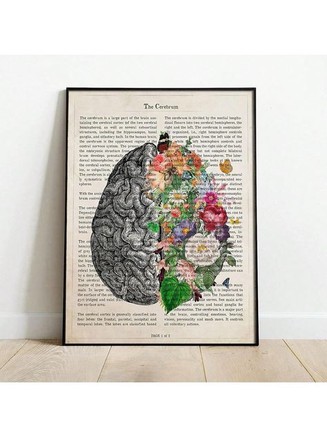 1pc Vintage Brain Anatomy Flower Quote Poster, Wall Art Canvas Painting For Home, Living Room And Bedroom Decoration, UnframedI discovered amazing products on SHEIN.com, come check them out! Aesthetic Brain Art, Brain Decor, Brain And Flowers Art, Brain Wall Art, Brain Painting Abstract, Brain Painting, Cerebral Cortex, Brain Anatomy, Wall Art Canvas Painting