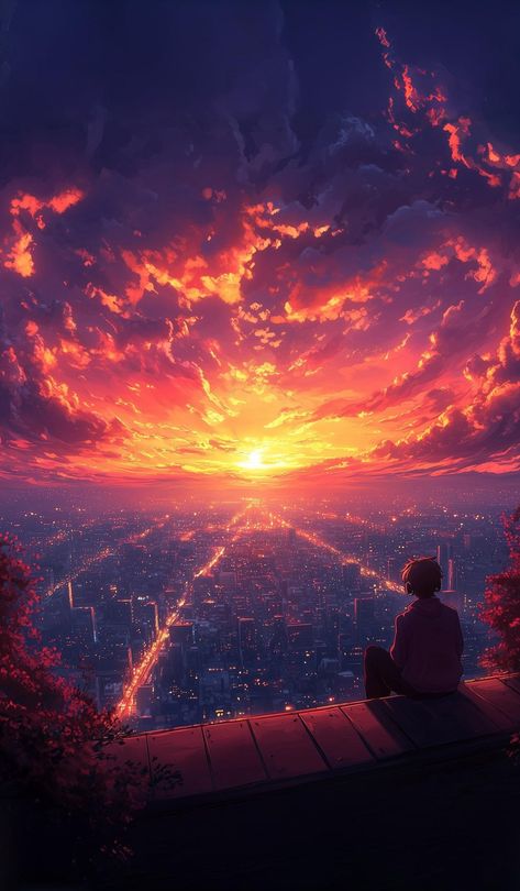 Anime Background Sunset, Anime Sunset Wallpaper, 1080x2400 Hd Wallpaper, Sunrise Animation, Sunrise Anime, Anime Sunset, Nyc Painting, Beautiful Sunset Pictures, Nate River