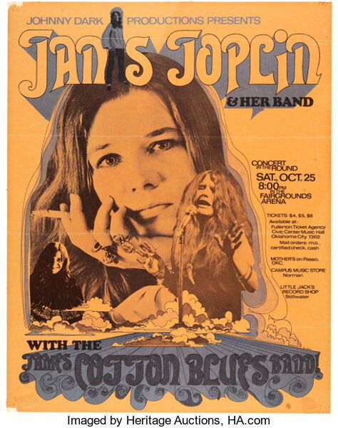 Janis Joplin 1969 Concert Poster w/James Cotton Blues Band.... | Lot #89164 | Heritage Auctions Johnny Dark, Mundo Hippie, James Cotton, Acid Rock, Vintage Concert Posters, Music Concert Posters, Port Arthur, Illustration Photo, Rock N’roll