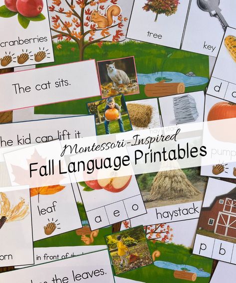 Montessori-Inspired Fall Language Printables Fall Montessori Activities, Fall Rhyming, Cvcc Words, Long Vowel Words, Montessori Language, Prepositional Phrases, Montessori Art, Fall Words, Group Coaching