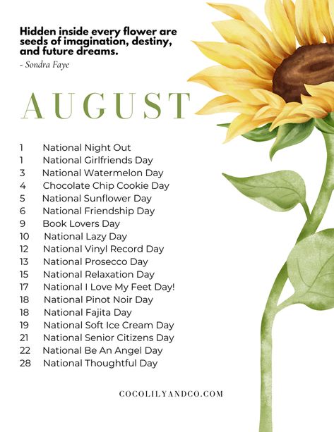 august-content-ideas-holidays-national-days-boutique-creative-agency-cocolilyandco National Friendship Day, August Holidays, National Watermelon Day, National Girlfriend Day, Watermelon Day, Girlfriends Day, Ice Cream Day, National Days, Lovers Day