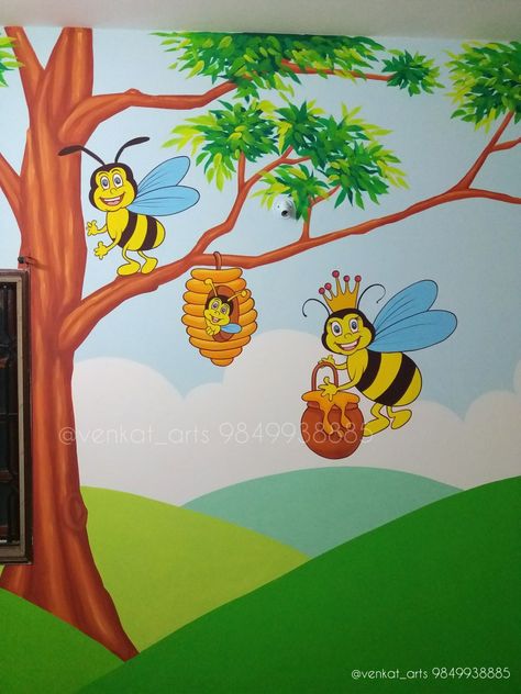 Any school Wall Painting 9849938885 Kindergarten Wall Painting Ideas, Kindergarten Wall Painting, Simple Wall Drawings, Cartoon Wall Painting Ideas, Wall Art Painting Ideas, Play School Wall Painting, Kindergarten Decor, Murals Ideas, School Wall Painting