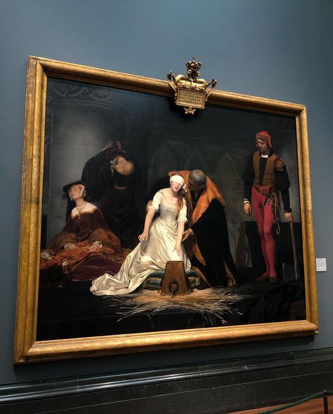 Works of art in London. Sir James Thornhill, Vincent van Gogh, Claude Monet, Fragonard, Ferdinand Hodler, Jan Steen, Paul Delaroche and many more. Paul Delaroche, Jane Grey, Lady Jane Grey, London Painting, Jane Gray, Grey Painting, Historical Moments, Gray Aesthetic, National Portrait Gallery