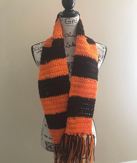 Cleveland Browns Crochet, Tiffany Jones, Brown Crochet, Football Stuff, Cleveland Browns, Winter Accessories, Crocheted Item, Handmade Crochet, Crochet Scarf