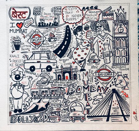 Mumbai Doodle Art, City Scapes, Art Aesthetics, Abstract Art Painting Techniques, Indie Drawings, Sketchbook Art Journal, Sketchbook Art, Pen Art, Line Art Drawings