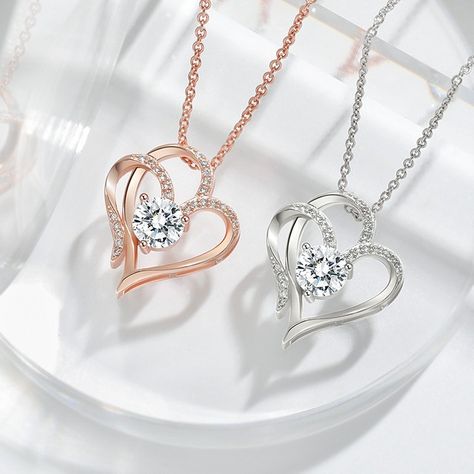 Zircon Double Love Necklace With Rhinestones Ins Personalized Heart-shaped Necklace Clavicle Chain Jewelry For Women Futuristic Lamp, Double Heart Necklace, Sac Lunch, Neck Accessories, Heart Shaped Necklace, White Gold Necklaces, Rhinestone Heart, Rhinestone Necklace, Rose Gold Necklace