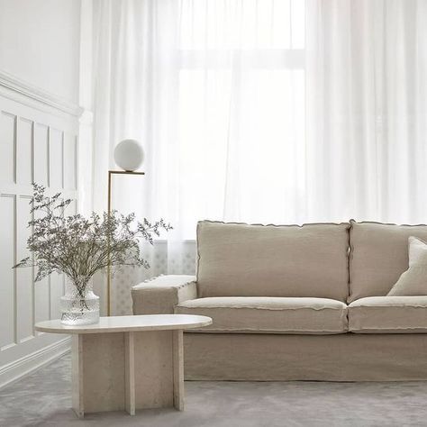 Ikea Kivik Sofa, Kivik Sofa, Ikea Kivik, Japandi Living Room, Japandi Living, 2024 Goals, Ikea Sofa, Beige Sofa, City Guides