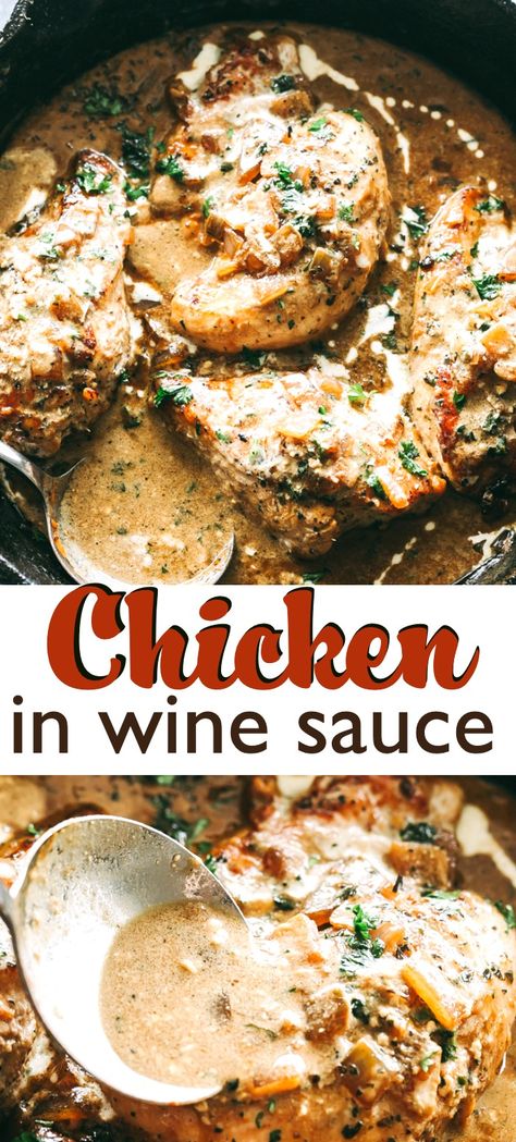 Chicken With Wine, Chicken In White Wine Sauce, Skillet Chicken Recipes Easy, Chicken In Wine Sauce, Chicken In White Wine, Chicken White Wine Sauce, Garlic White Wine Sauce, Chicken Wine, White Wine Recipes