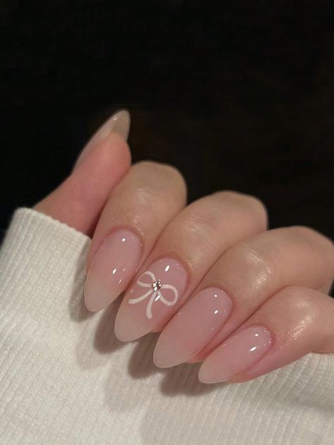 24pcs Long Almond Shaped Pink Romantic Gradient Bowknot Nail Stickers Set, Suitable For Women's Daily Wear In Spring And Summer To Enhance Your Style Press On Nails Nail Supplies Multicolor      Color Nails   Nail,Hand & Foot Care, size features are:Bust: ,Length: ,Sleeve Length: Bow Nail Designs, Almond Nails Designs, White Nail Designs, White Nail, Prom Nails, Acrylic Nail Designs, Almond Nails, French Nails, Winter Nails