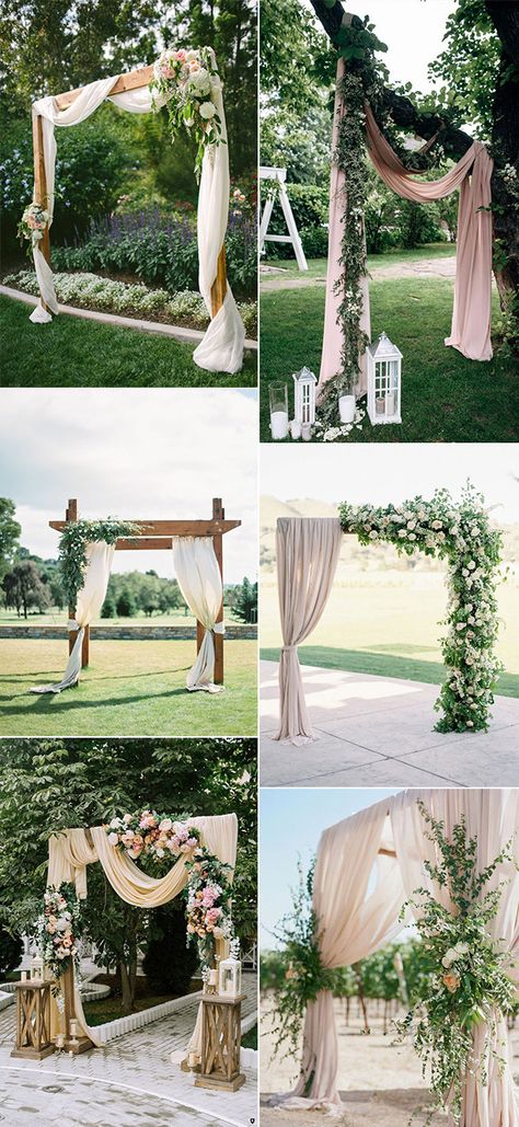 Draping on arch Outdoor Decoration Ideas, Wedding Arches Outdoors, Diy Wedding Arch, Wedding Archway, Fun Wedding Decor, Wedding Ceremony Ideas, Wedding Arches, Beautiful Wedding Decorations, Wedding Arch Flowers