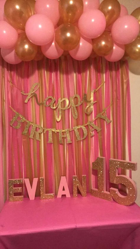 Pink And Gold 50th Birthday Party, Pink And Gold Birthday Party Ideas, Hot Pink And Gold Birthday Party, Pink And Gold Party Ideas, Sweet 13, Pink And Gold Party, Gold Theme Party, Pink Gold Party, Ninth Birthday