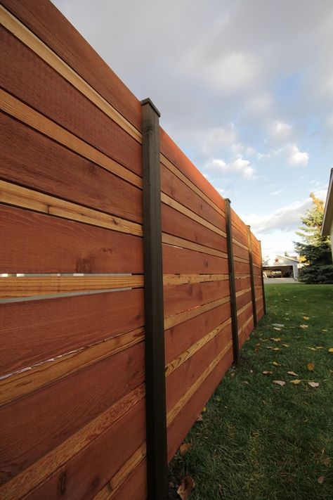 fence panels wood panels privacy fence Modern Fence Design, House Fence Design, Privacy Fence Designs, Horizontal Fence, Front Yard Fence, Privacy Fences, Privacy Walls, Modern Fence, Fence Landscaping