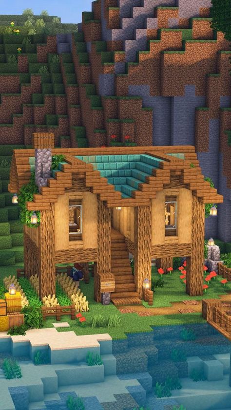 Chalet Minecraft, Minecraft Cool, Minecraft Japanese House, Forest Biome, Case Minecraft, Minecraft Decoration, Minecraft Houses Survival, Starter House, Rumah Minecraft Sederhana