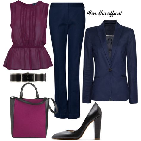 "Liz+pics"+by+elizabethhorrell+on+Polyvore Women's Business Outfits, Purple Blazer Outfit, Fashion Over 50 Fifty Not Frumpy, Purple And Navy, Purple Blazer, Classy Outfits For Women, Navy Outfit, Business Outfits Women, Blazer Outfit