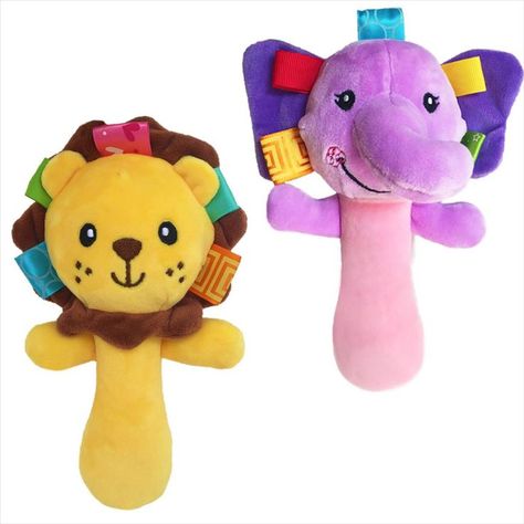 Cartoon Stuffed Animal Baby Soft Plush Hand Rattle Squeaker Sticks for Toddlers - Elephant and Lion 2 Month Old Baby, Smiling Animals, Baby Vision, Baby Toys Newborn, Nursery Toys, Christmas Gathering, Animal Baby, Manhattan Toy, Developmental Toys