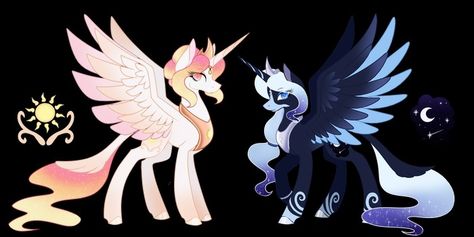 MLP redesign of Princess Celestia and Princess Luna Pony Oc, My Little Pony Poster, Celestia And Luna, My Little Pony Princess, Unicorn Pictures, My Little Pony Wallpaper, My Lil Pony, Mlp Fan Art, My Little Pony Comic