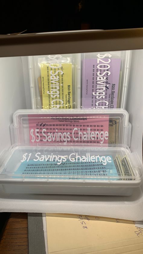 It's a new year and time to start saving!  Pay off those bills and begin your journey to financial freedom.   Looking for an effective way to start paying down debt and get your finances in order? Look no further than the Money Savings Challenge kit with 4 Boxes and laminated cards. This innovative set includes four laminated savings cards, each with a specific savings goal, paired with four labeled boxes designed to help you stay organized and motivated. Whether you're looking to pay off bills or simply save up for a rainy day, this money saving challenge kit is the perfect tool to help you achieve your financial goals. The included laminated cards provide clear instructions on how much money you should save each week or month, while the labeled boxes make it easy to keep track of your pr Extreme Budgeting, Savings Journal, Paperwork Organization, Saving Cards, Money Saving Hacks, Budgeting Ideas, Saving Money Chart, Money Storage, Money Chart