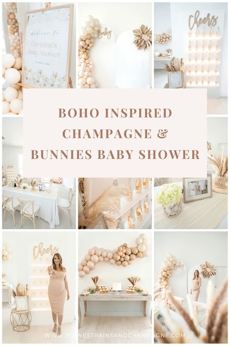 Pink And Cream Baby Shower Ideas, Boho Shower Table Decor, Baby Shower Decor Ideas Neutral, Boho Theme Baby Shower Ideas Girl, Neutral Color Baby Shower Decor, Bunny Shower Theme, Spa Baby Shower Ideas, Neutral Baby Girl Shower Ideas, Boho Neutral Baby Shower Ideas