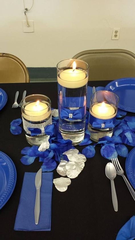 25th Wedding Anniversary Decorations, Silver Candles, Blue Wedding Decorations, Blue Party Decorations, 25th Anniversary Party, 45th Wedding Anniversary, Wedding Anniversary Decorations, Blue Centerpieces, Anniversary Decoration