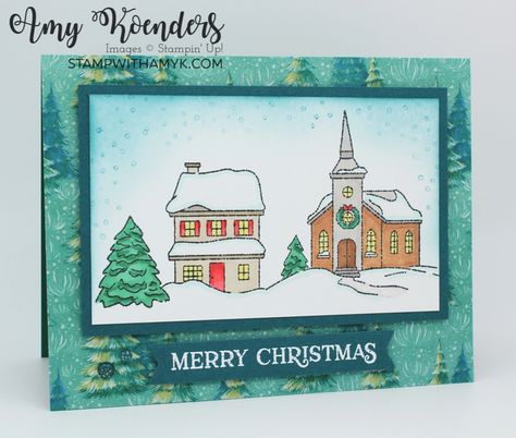 Stampin’ Up! Yuletide Village Christmas Card Village Christmas, Mini Cat, Hand Stamped Cards, Christmas Card Set, Stampin Up Christmas Cards, December 2024, Stampin Up Christmas, Holiday Paper, Christmas Villages