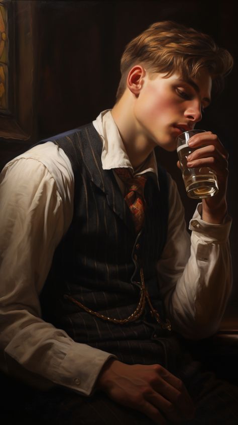 England Handsome Young Man Drinking #England #handsome #man #guy #avatar #wallpaper Blonde Victorian Man, Victorian Man Aesthetic, Bartender Aesthetic Male, Victorian Man Art, Victorian Character Design Male, Male Servant, Victorian Character Design, Mens Pictures, Village Boy