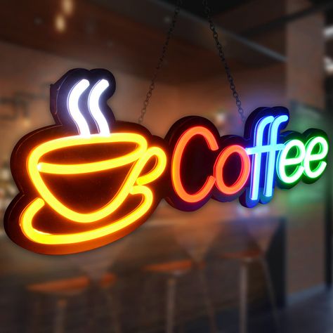 PRICES MAY VARY. ☕ 【Improve Your Business】: This coffee neon light sign is a unique store coffee cup decorative sign consists of flexible LED strip and specially designed acrylic backboard. The neon signs for wall decor have an excellent distant view effect, rich color and high brightness light effect, which can surely catch pedestrians' eyes. 👍 【Super Bright & Eye-catching】:The open LED neon uses a 12V DC adapter, with excellent brightness and is equipped with four-color LED flexible neon ligh Coffee Neon Sign, Lights For Wall, Coffee Neon, Cafe Sign, Neon Sign Shop, Home Coffee Bar, Neon Decor, Restaurant Lighting, Open Signs