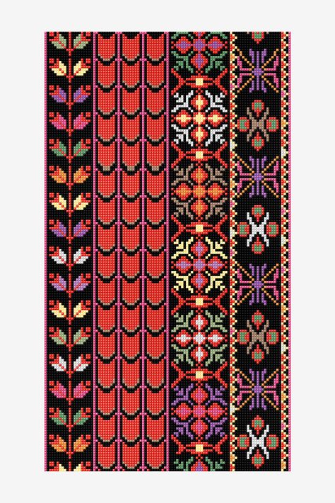 This Tatreez Geometric Borders pattern is based on Tatreez designs, an ancient craft technique that is recognised on UNESCO’s Representative List of the... Tatreez Pattern, Advanced Cross Stitch, Geometric Borders, Stitch Crafts, Macrame Tapestry, Novelty Yarn, Thread & Yarn, Vintage Chest, Border Pattern