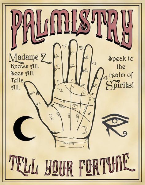 Palmistry Print - Vintage Palmistry Print Palmistry Poster Vintage Poster Palm Reader Psychic Print Palmistry Poster, Fortune Teller Poster, Fortune Teller Vintage, Fortune Teller Halloween, Vintage Fortune Teller, Porch Wall Decor, Palm Reader, Bedroom Porch, Porch Wall