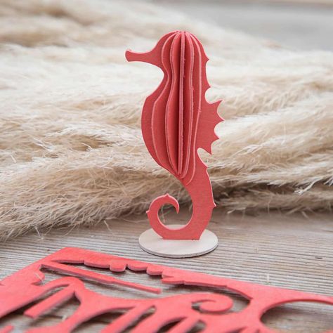 Cute Seahorse, Creature 3d, Gallery Of Modern Art, Birch Ply, Wooden Figurines, Seahorses, Sea Creature, Unique Kids, Coral Red