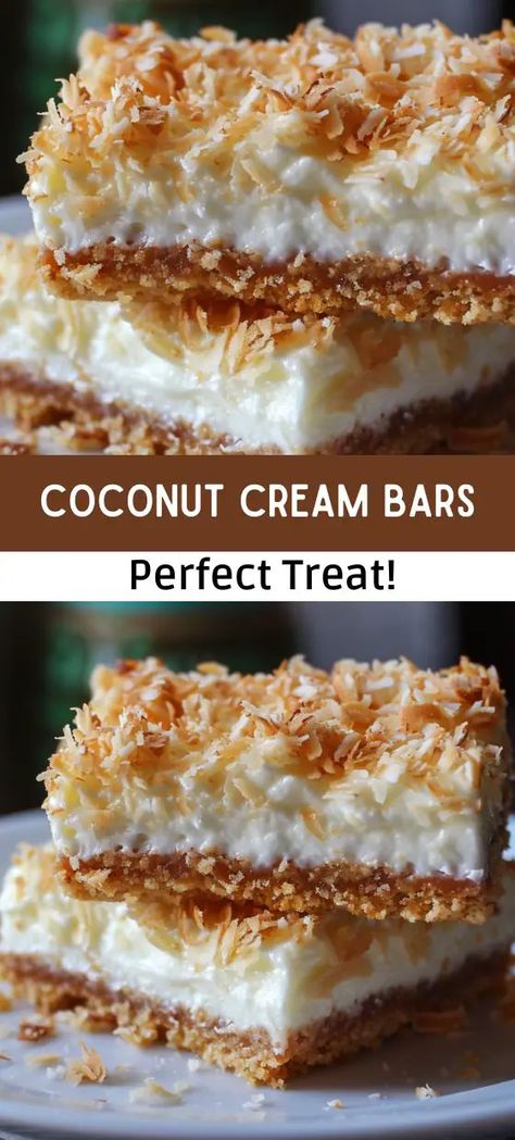 Coconut Cream Pie Filling Recipe, Coconut Cream Pie Bars Recipe, Mexican Treats Desserts, Coconut Cream Bars, Coconut Cream Dessert, Butterfinger Cake Recipe, Coconut Cream Pie Bars, Tropical Desserts, Coconut Cream Pie Recipes