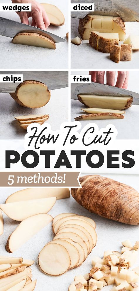 Learn how to cut potatoes quickly, easily, and effectively with this simple step-by-step guide. From French fries to hasselback potatoes, it’s all covered here. Plus, you may just come away with some tips and tricks you never thought about! How To Make Fries, Perfect French Fries, Fresh Cut Fries, French Fried Potatoes, Homemade French Fries, Fresh Potato, Cute Potato, Hasselback Potatoes, Easy Potato Recipes