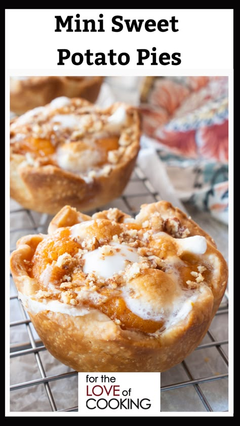 Sweet Potato Pop Tarts, Sweet Potato Hand Pies Recipes, Mini Sweet Potato Pie Bites, Sweet Potato Puff Pastry Recipes, Sweet Potato Puff Pastry, Mini Sweet Potato Pie Recipes, Mini Sweet Potato Pie, Sweet Potato Custard, Pie Crumble Topping