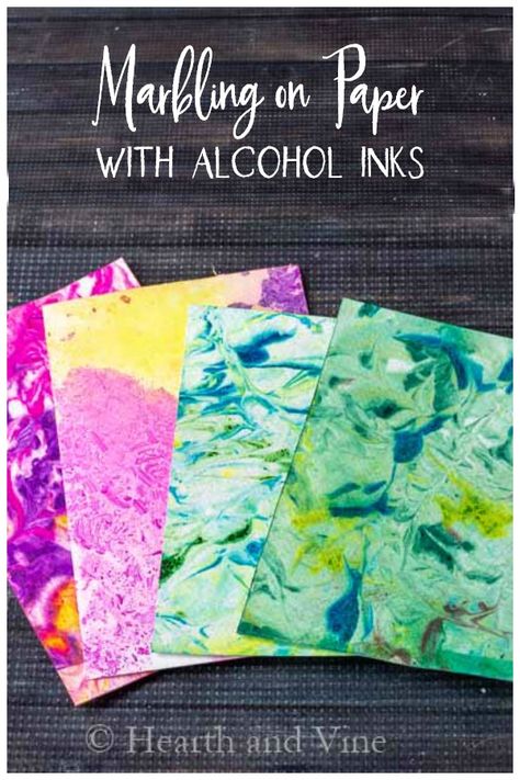 How To Marble Paper with Alcohol Inks - 2 Ways How To Use Alcohol Ink On Paper, Alcohol Ink On Paper, Paper Marbling Techniques, Alcohol Ink Cards, Marbling Ink, Marble Card, Alcohol Ink Jewelry, Alcohol Ink Glass, Ink Techniques